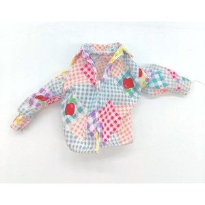 Vintage Barbie Shirt Apples Teaching Doll Clothing Top Picnic Plaid Apple Mattel